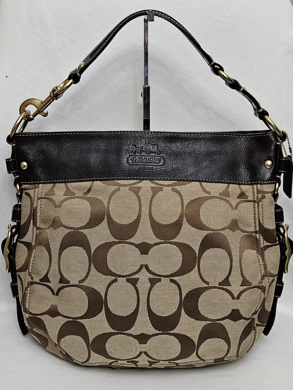 Coach Y2K Signature Large Zoe Hobo Shoulder Bag Khaki Choclate Brown 12674